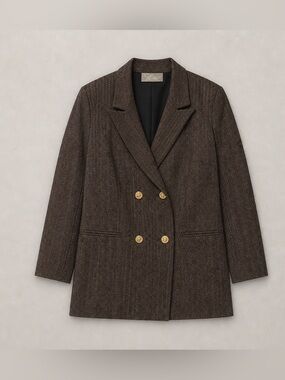 Stella Herringbone Double-Breasted Blazer with Gold Buttons L